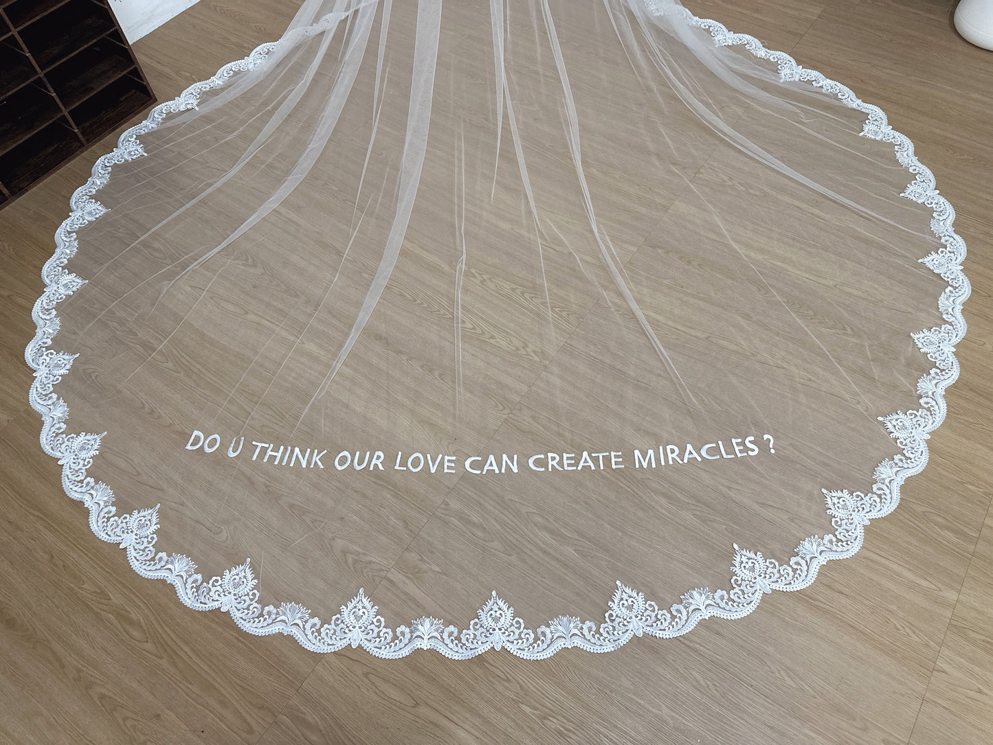 Cathedral Length Embroidered Words Veil With French Lace