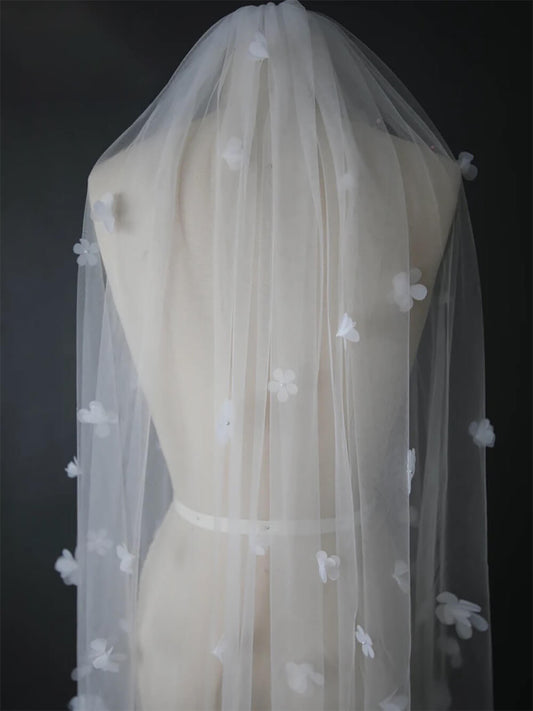 Bridal 3D Handmade Floral Crown with Pearl Accents Fingertip Length Veil