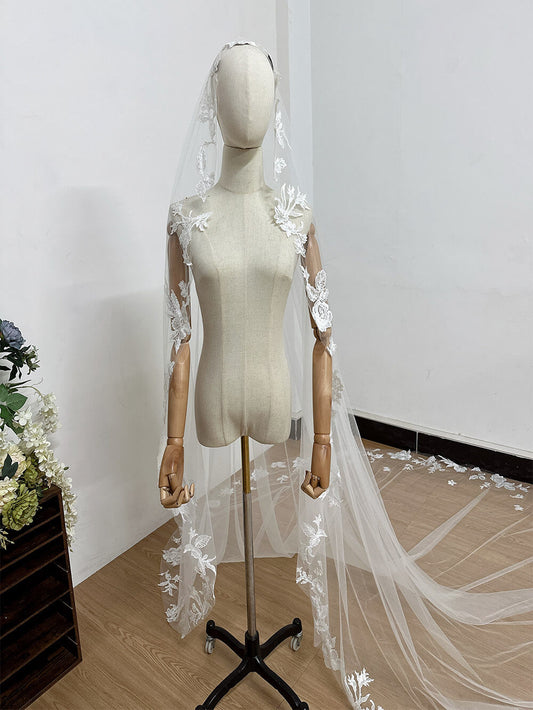 High-Definition Sequin Lace Bridal Veil 2.8M Long Train