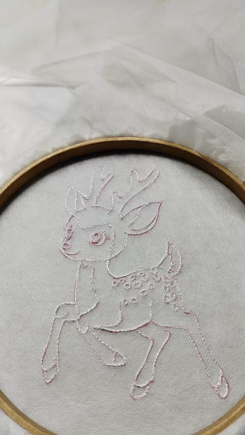 Two layers fingertip Length Veil Bead Edge with comb And Embroidery sika deer / name /date E022