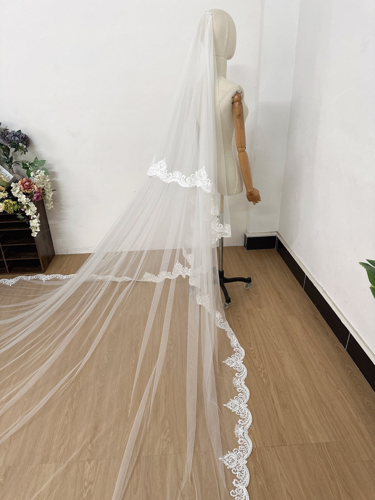 Cathedral Length Embroidered Words Veil With French Lace