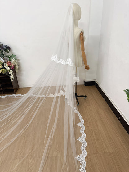 Cathedral Length Embroidered Words Veil With French Lace