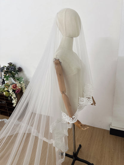 Cathedral Length Embroidered Words Veil With French Lace