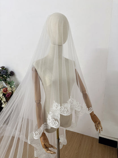 Cathedral Length Embroidered Words Veil With French Lace