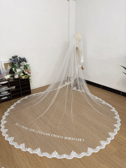 Cathedral Length Embroidered Words Veil With French Lace
