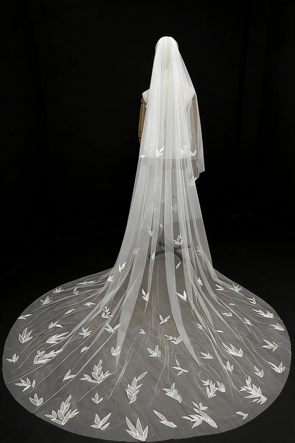 Bamboo Leaf Lace Long Floor-Length Bridal Veil