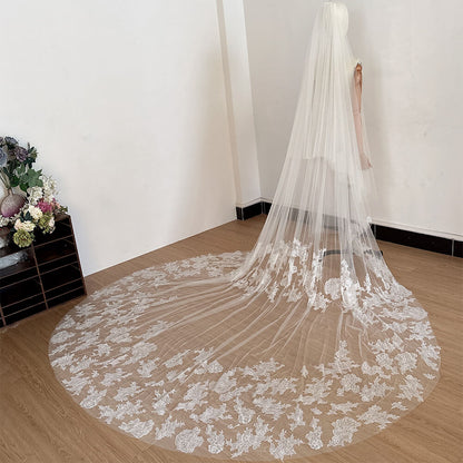 Luxury French Lace Cathedral Wedding Veil Long Train Bridal Veil Vintage Forest Dream