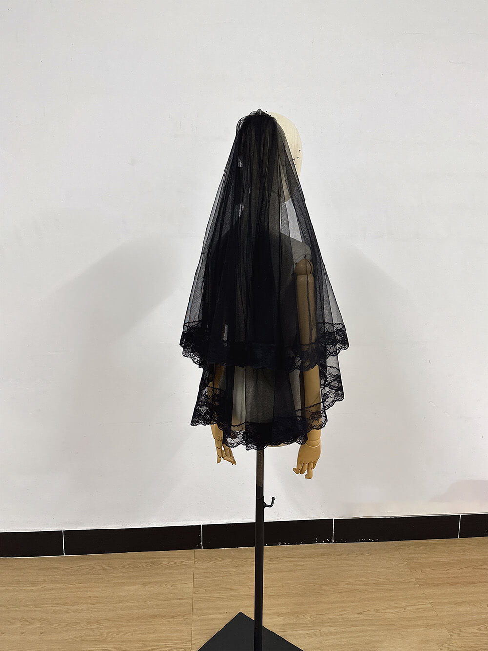 Bridal Two Layers Black Hip Length Veil 60*80 cm