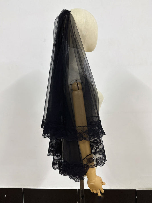 Bridal Two Layers Black Hip Length Veil 60*80 cm