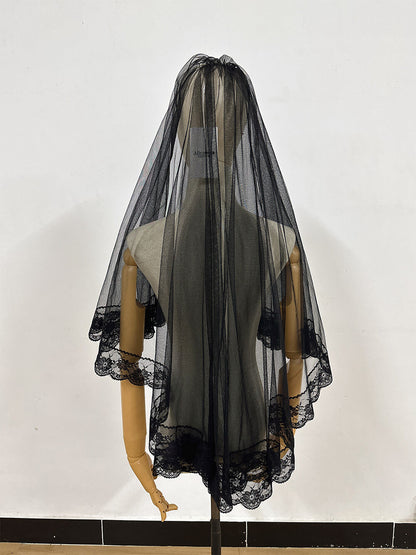 Bridal Two Layers Black Hip Length Veil 60*80 cm