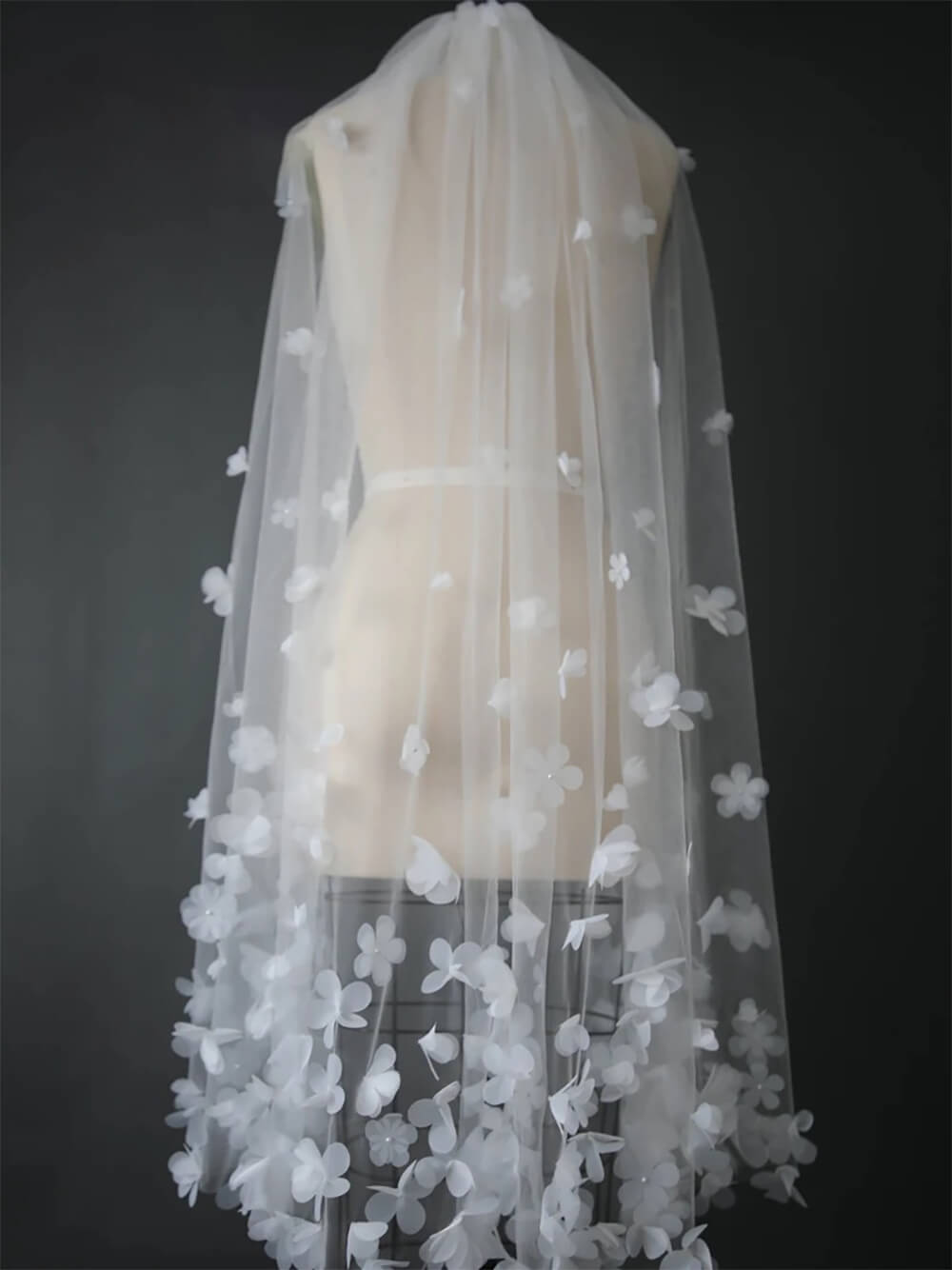 Bridal 3D Handmade Floral Crown with Pearl Accents Fingertip Length Veil