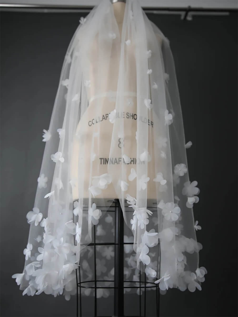 Bridal 3D Handmade Floral Crown with Pearl Accents Fingertip Length Veil