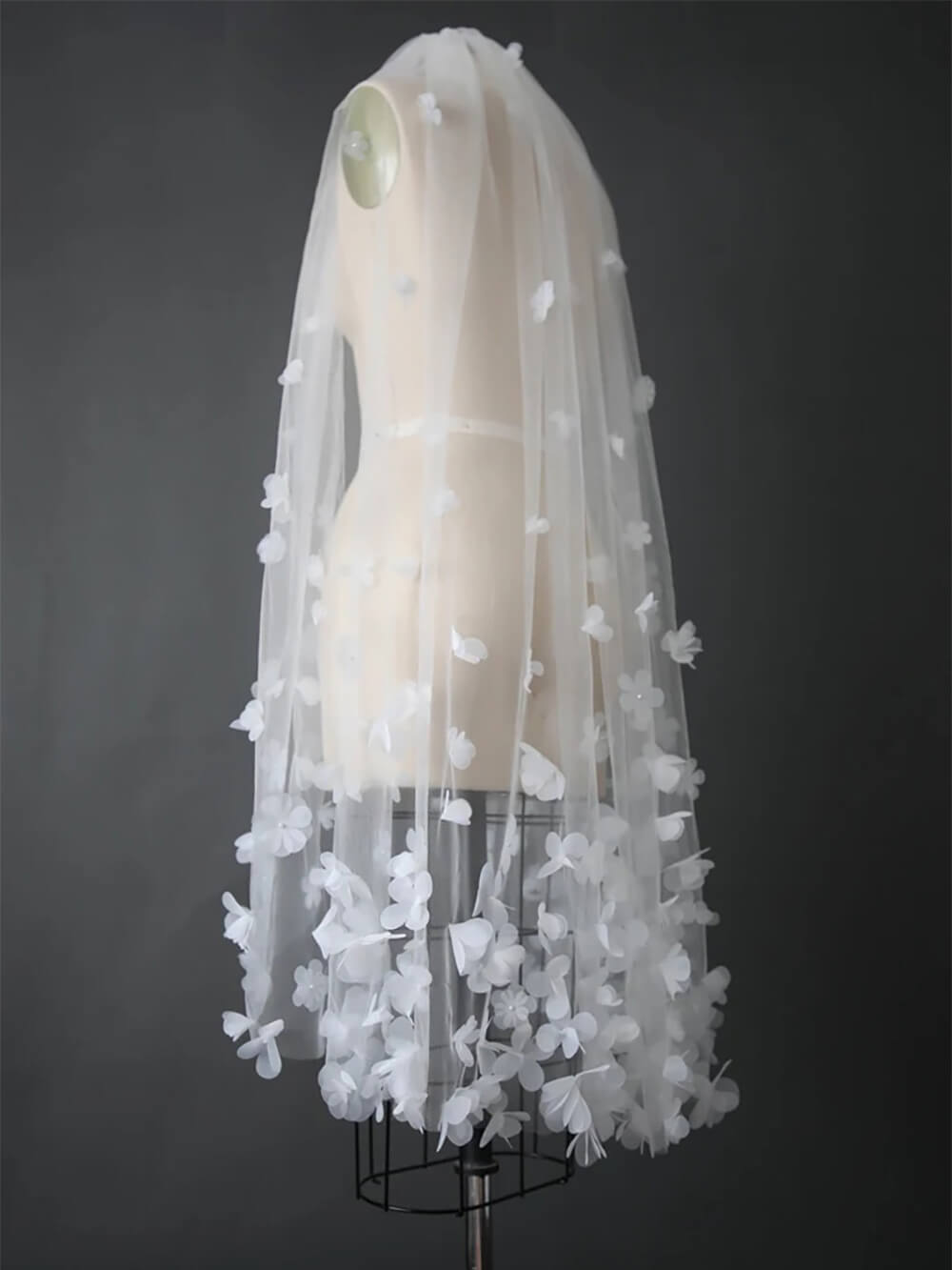 Bridal 3D Handmade Floral Crown with Pearl Accents Fingertip Length Veil