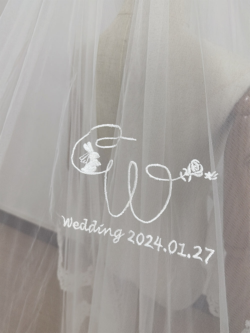 Bridal 2 Layer 3D Lace Embroidered Monogram Cathedral Veil （80*350cm）
