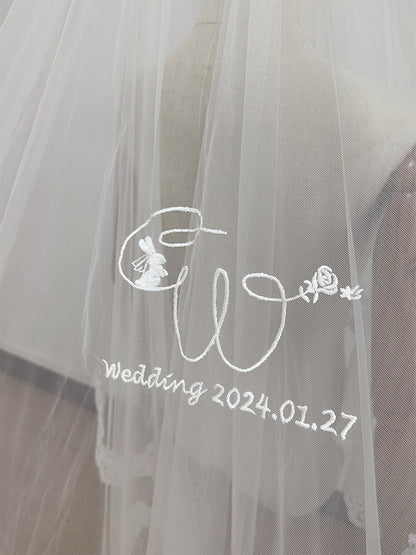 Bridal 2 Layer 3D Lace Embroidered Monogram Cathedral Veil （80*350cm）