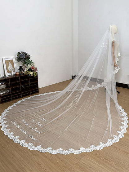 Bridal 2 Layer 3D Lace Embroidered Monogram Cathedral Veil （80*350cm）