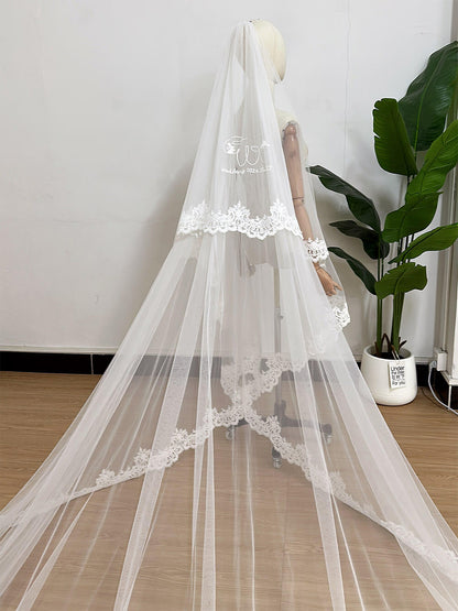 Bridal 2 Layer 3D Lace Embroidered Monogram Cathedral Veil （80*350cm）
