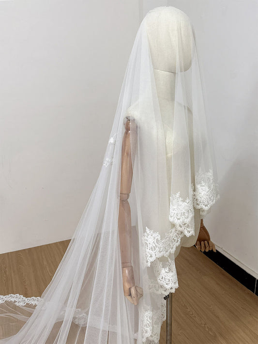 Bridal Chapel-Style Floor-Length Veil with 2 Layers Customizable with Embroidered Text/Names/Dates  80+350cm  Width: 3 meters