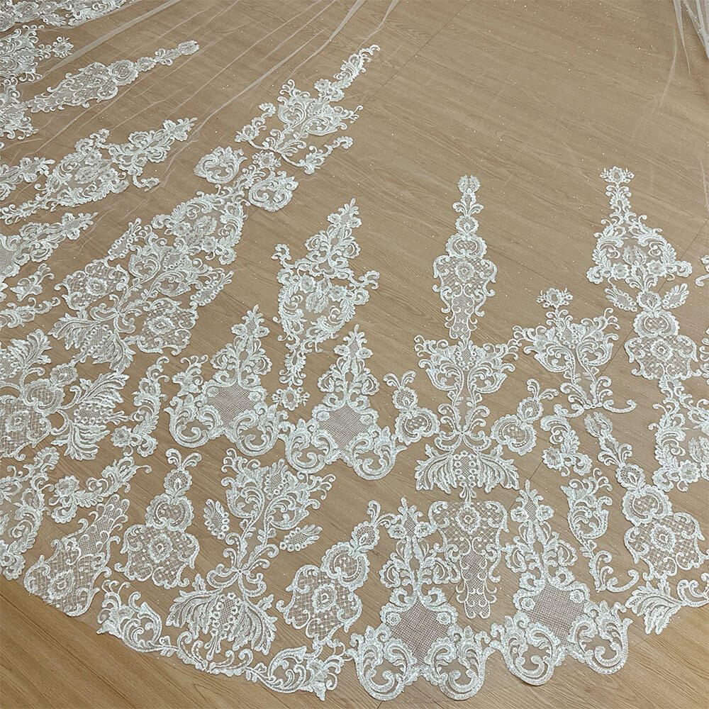 Silver Ultra-Shimmer Heavy-Duty Luxury Lace Bridal Veil Main Wedding Dress Ceremony Train Single-Layer Chapel Veil