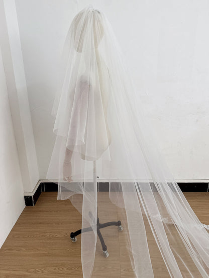 Bridal Double-Layer Lace-Edged Embroidered Words Church Veil  (80+300cm)