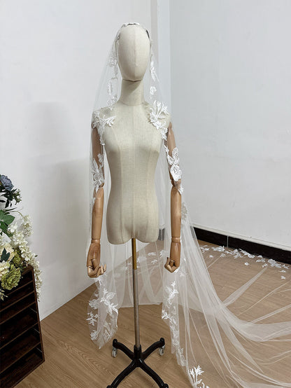 High-Definition Sequin Lace Bridal Veil 2.8M Long Train