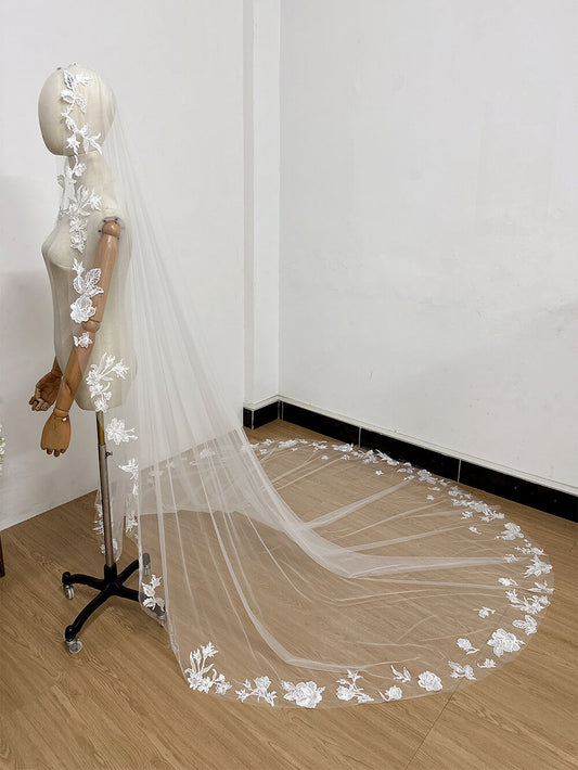 High-Definition Sequin Lace Bridal Veil 2.8M Long Train