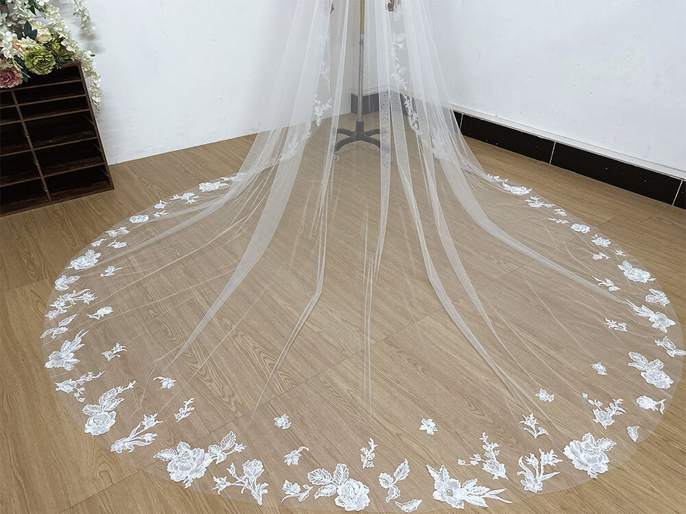 High-Definition Sequin Lace Bridal Veil 2.8M Long Train