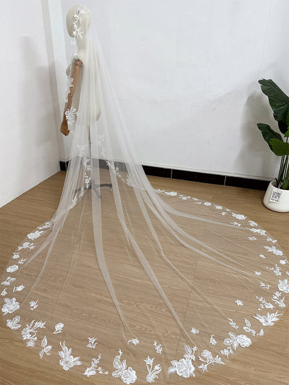 High-Definition Sequin Lace Bridal Veil 2.8M Long Train